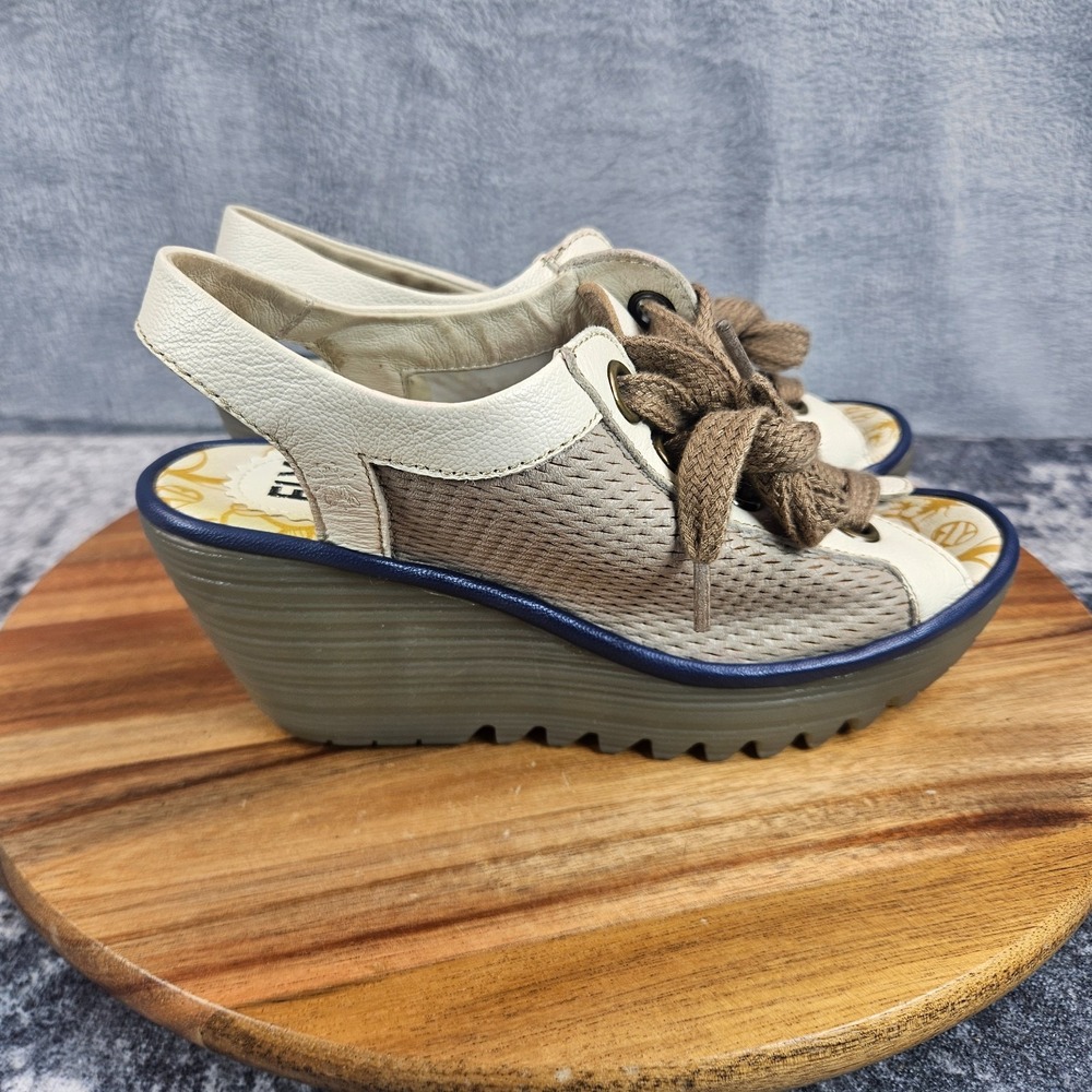Fly London Womens Yuta Platform Wedge Lace Up Brown Leather Sandal Size 36 US 6